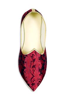 Red Raw Silk Wedding Mens Mojari