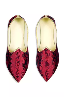 Red Raw Silk Wedding Mens Mojari