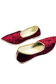 Red Raw Silk Wedding Mens Mojari