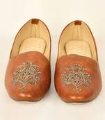 Brown Embroidered Leather Mojaris 