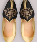 Raw Silk Mojari in Black with Zari work