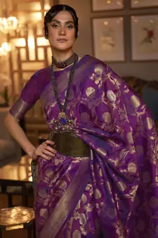 magenta woven silk blend saree with blouse