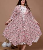 Womens Plus Size Orange & White Ethnic Motifs Printed Anarkali Kurta