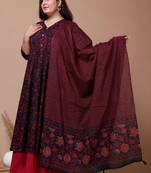  Womens Plus Size Maroon Printed Cotton Anarkali Kurta & Dupatta