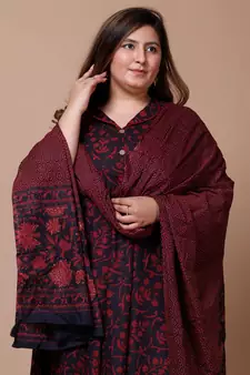  Womens Plus Size Maroon Printed Cotton Anarkali Kurta & Dupatta