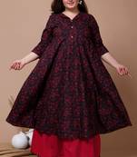  Womens Plus Size Maroon Floral Printed Anarkali Kurta