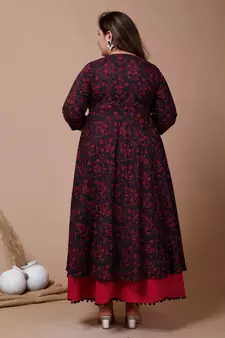  Womens Plus Size Maroon Floral Printed Anarkali Kurta