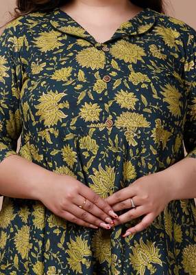  Womens Plus Size Green Floral Printed Anarkali Kurta 3