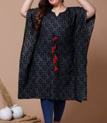  Womens Plus Size Blue Geomatric Printed Flared Sleeves Kaftan Kurta