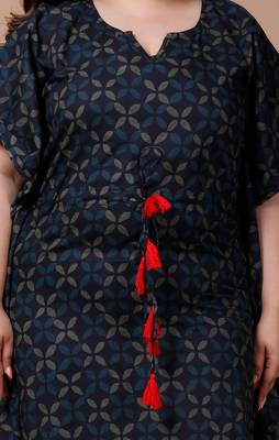  Womens Plus Size Blue Geomatric Printed Flared Sleeves Kaftan Kurta 4
