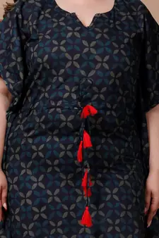  Womens Plus Size Blue Geomatric Printed Flared Sleeves Kaftan Kurta