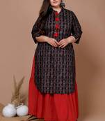  Womens Plus Size Black Printed Cotton Kurta with Skirt