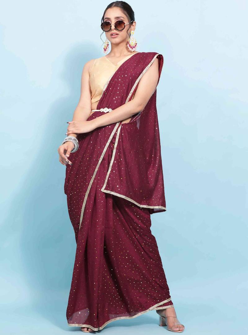 DUNGRANI MAROON FAUX CREPE SILK SAREE