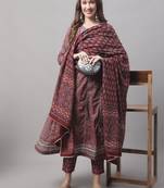 Maroon embroidered pure cotton Kurta Pant With Dupatta