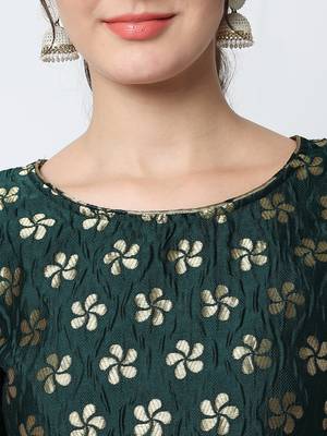 Dark-green jacquard cotton silk Kurta Pant With Dupatta 2