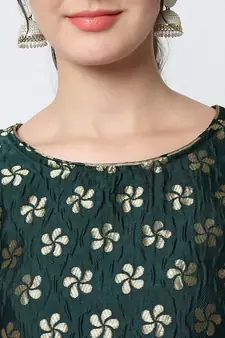 Dark-green jacquard cotton silk Kurta Pant With Dupatta