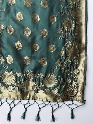 Dark-green jacquard cotton silk Kurta Pant With Dupatta 3