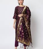 Purple jacquard cotton silk Kurta Pant With Dupatta