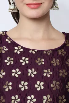 Purple jacquard cotton silk Kurta Pant With Dupatta