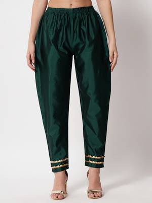 Dark-green jacquard cotton silk Kurta Pant With Dupatta 4