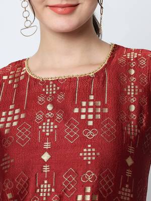 Maroon jacquard cotton silk Kurta Pant With Dupatta 2