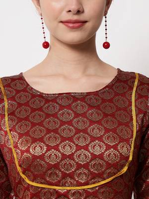 Maroon jacquard cotton silk Kurta Pant With Dupatta 2