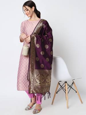 Baby-pink jacquard cotton silk Kurta Pant With Dupatta 1