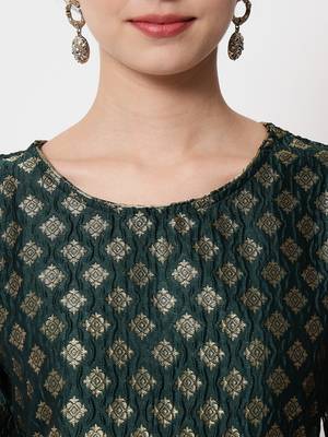 Dark-green jacquard cotton silk Kurta Pant With Dupatta 2
