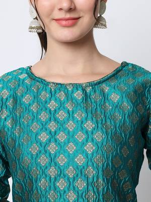 Aqua-blue jacquard cotton silk Kurta Pant With Dupatta 2