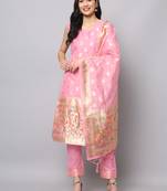 Baby-pink jacquard cotton silk Kurta Pant With Dupatta