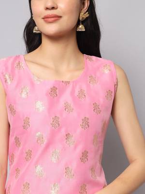 Baby-pink jacquard cotton silk Kurta Pant With Dupatta 2