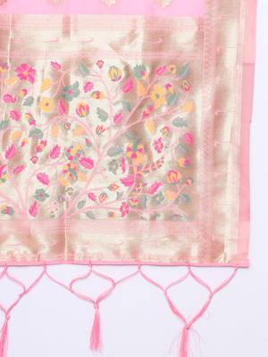 Baby-pink jacquard cotton silk Kurta Pant With Dupatta 3