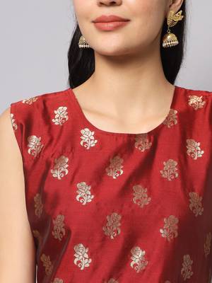 Maroon jacquard cotton silk Kurta Pant With Dupatta 2