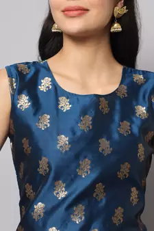 Navy-blue jacquard cotton silk Kurta Pant With Dupatta