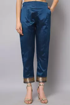 Navy-blue jacquard cotton silk Kurta Pant With Dupatta