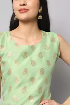 Parrot-green jacquard cotton silk Kurta Pant With Dupatta