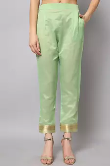 Parrot-green jacquard cotton silk Kurta Pant With Dupatta