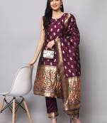 Purple jacquard cotton silk Kurta Pant With Dupatta