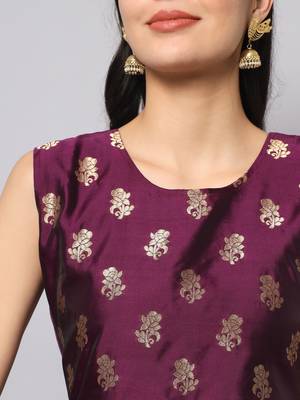 Purple jacquard cotton silk Kurta Pant With Dupatta 3
