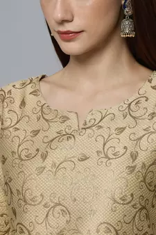 Beige jacquard cotton silk Kurta Pant With Dupatta