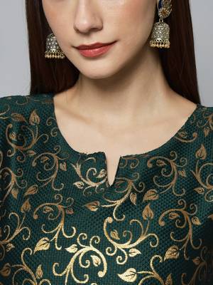 Dark-green jacquard cotton silk Kurta Pant With Dupatta 2