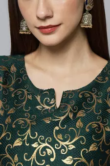 Dark-green jacquard cotton silk Kurta Pant With Dupatta