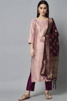 Baby-pink jacquard cotton silk Kurta Pant With Dupatta