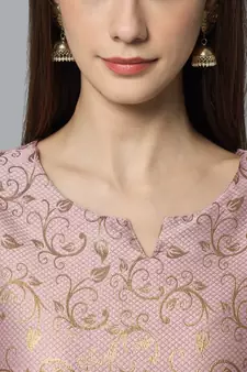 Baby-pink jacquard cotton silk Kurta Pant With Dupatta