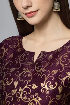 Purple jacquard cotton silk Kurta Pant With Dupatta