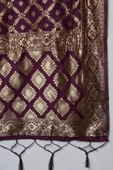 Purple jacquard cotton silk Kurta Pant With Dupatta