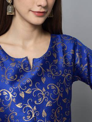 Royal-blue jacquard cotton silk Kurta Pant With Dupatta 2