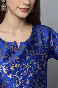Royal-blue jacquard cotton silk Kurta Pant With Dupatta