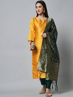 Yellow jacquard cotton silk Kurta Pant With Dupatta 1