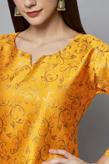 Yellow jacquard cotton silk Kurta Pant With Dupatta